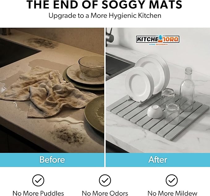 Stone Drying Mat for Kitchen Counter - Super Absorbent 30sec Fast-Drying Diatomite Dish Mat Collapsible for Kitchen.