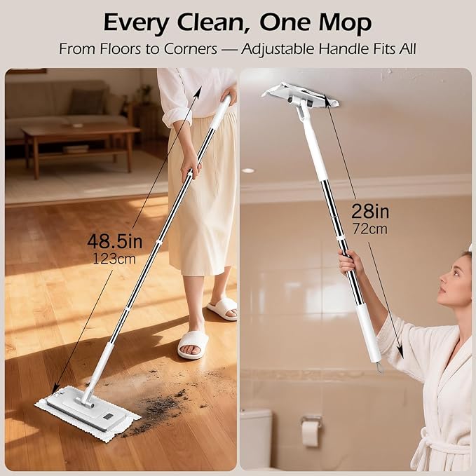 MASTERTOP Disposable Dust Mop with Mini Sweeper Mop2-in-1 Disposable Mop with 47 Long HandleMicrofiber Mops for Floor CleaningNo-Touch Multi Surface Floor Cleaning