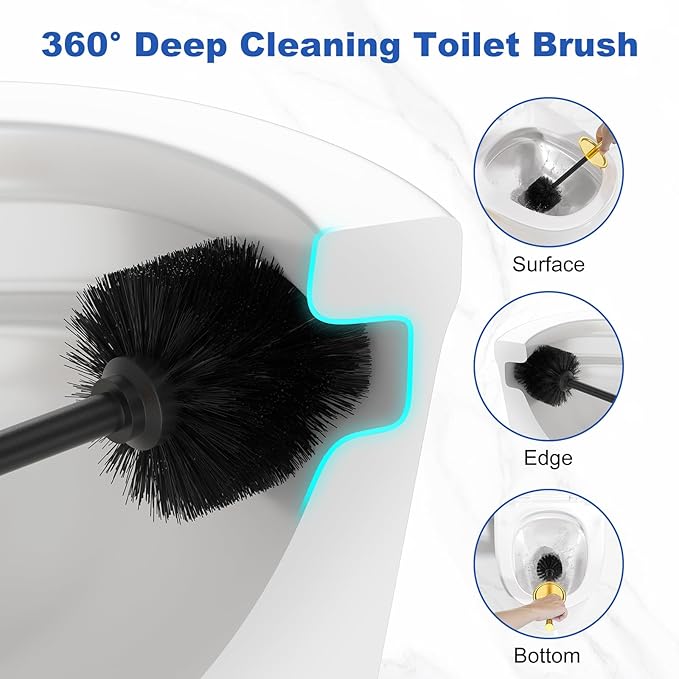 Toilet Brush and Holder Set：304 Stainless Steel Heavy Duty Toilet Bowl BrushRemovable Inner Bowl and Splash ProtectionBathroom Toilet Brush-Dense Bristles for Through Cleaning