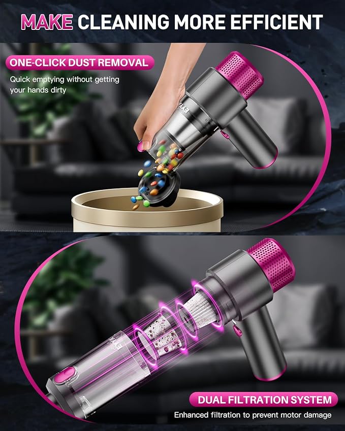 EYYA Handheld Cordless Car Vacuum Cleaner 4-in-1 Portable Mini Car Vacuum Cleaner 15000PA High Power &amp Air Duster with LED Light for Home Office