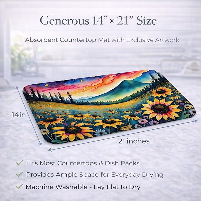 Caroline's Treasures DAC1411DDM Black-eyed Susans in Color Dish Drying Mat Absorbent Dish Drying Mat Pad for Kitchen Counter Dish Drainer Mat for Countertop 14 x 21 Multicolor