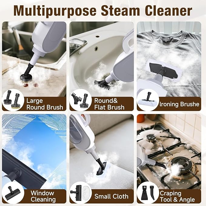 Steam Mop 13-in-1 Powerful Handheld Steam Cleaner with 14 Accessories 16.9OZ Removable Tank &amp 23FT Power Cord Detachable Steam Mops for Floor Cleaning Tiles Windows Carpets
