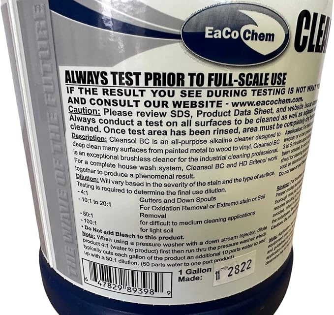 EaCo Chem Cleansol BC - Brushless Oxidation and Soil Remover for Most Surfaces - Highly Dilutable All-Purpose Cleaner - Remove Deep Staining from Painted Metal Wood Vinyl + More! - 5 GALLON