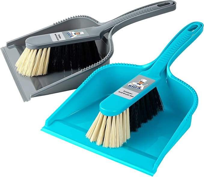 MR.SIGA Dustpan and Brush Set Pack of 2 Set Blue &amp Grey