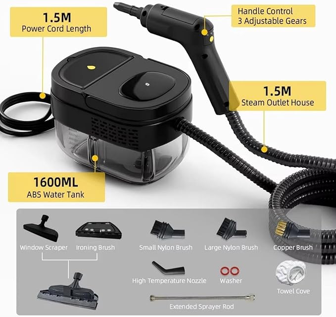 Handheld Steam Cleaner 2500W Multifunctional High-Temperature Sterilization and Disinfection Steam Cleaner 1600ML for Car &amp Home with 7 Pcs Accessories