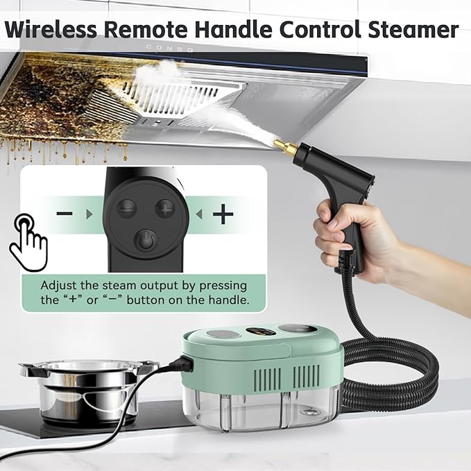 Steam Cleaner Handheld 2500W Pressurized Heating Steamer for CleaningMulti-Purpose Steamer for Home Use with Water Tank Steam Cleaner for Dirt GreaseGroutTile FloorCouchCarGreen