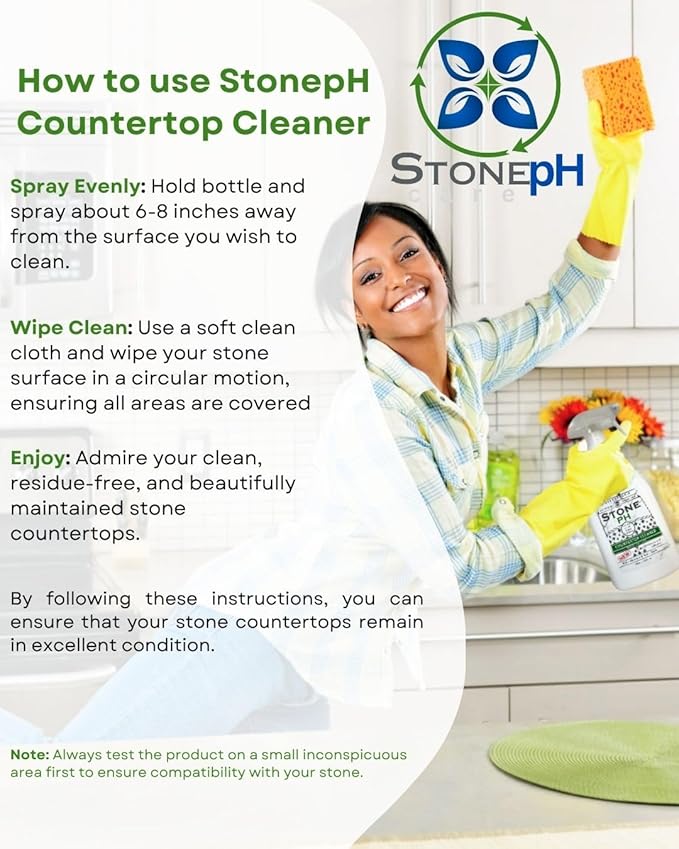 Countertop Cleaner Spray - Daily Granite Cleaner Spray - Stone Cleaner- Ph Neutral Formula For Kitchen &amp Home Cleaning Surfaces Marble Quartz Lemon (25 Fl. Oz)
