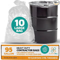 PlasticMill Contractor Bags Heavy Duty - Commercial Industrial Garbage Bags - Clear Construction Trash Bags - Outdoor Garden Trash Bags 95-Gallon 3 Mil 61x68 (10-Count)