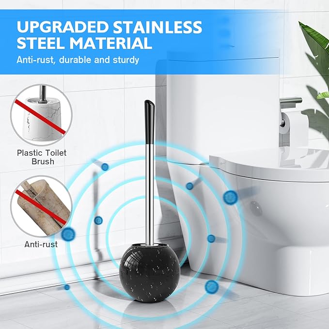Toilet Brush and Holder 2 Pack 304 Stainless Steel Toilet Brush with Extended and Durable Comfortable Brush Handle Toilet Bowl Brush for Bathroom Toilet - Ergonomic Pratical Durable (Black)