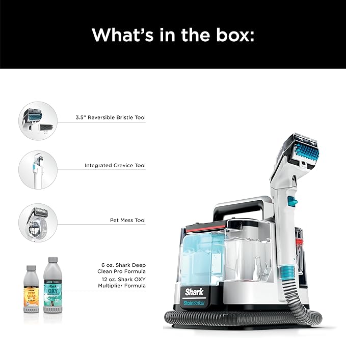 Shark StainStriker Portable Carpet Upholstery &amp Area Rug Cleaner with Pet Mess extractor Stain &amp Odor Remover Perfect for Car Interiors  White PX201