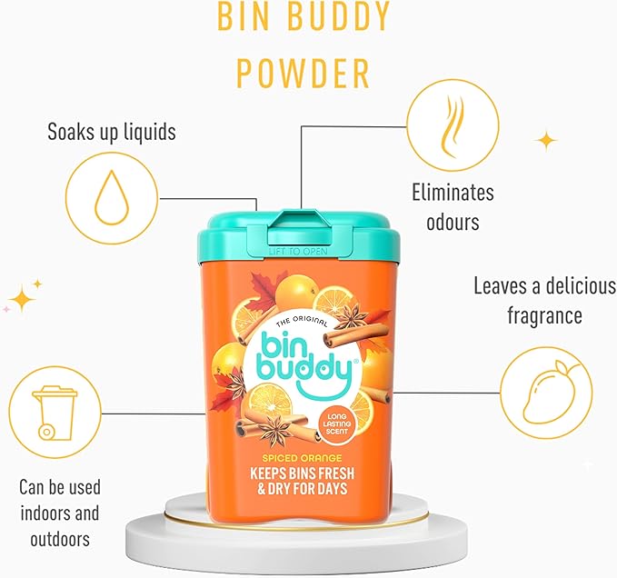 Bin Buddy Spiced Orange Pack of 2 - Leaves Your Bin Fresh and Smelling Great – Suitable for Indoor Kitchen Bathroom Compost Food Waste and Outdoor Wheelie Bins