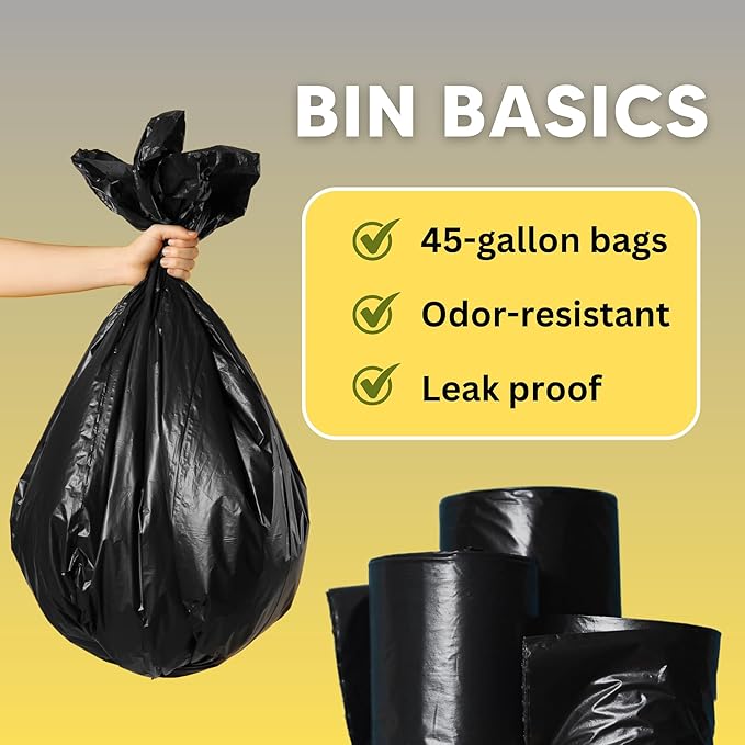 The Original Poop Bags® 45 Gallon Trash Bags 100 Count – Heavy Duty Leak-Resistant Plant-Based Garbage Bags for Pet Kitchen &amp Commercial Use – Black
