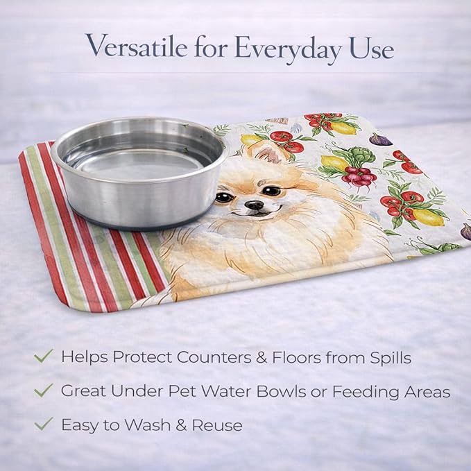 Caroline's Treasures Cream Pomeranian Vegetables Dish Drying Mat Absorbent Dish Drying Mat Pad for Kitchen Counter Dish Drainer Mat for Countertop 14 x 21 Multicolor