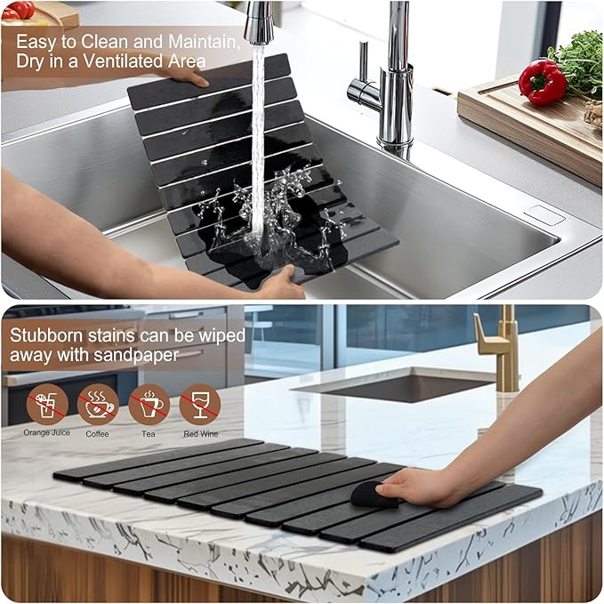 Stone Drying Mat for Kitchen Counter24x16 Large Dish Drying MatStone Bath MatQuick Drying Fast Absorbent Diatomaceous Drying Matt Kitchen Counter for Dishes Bottles Cups Bathroom Any Countertop