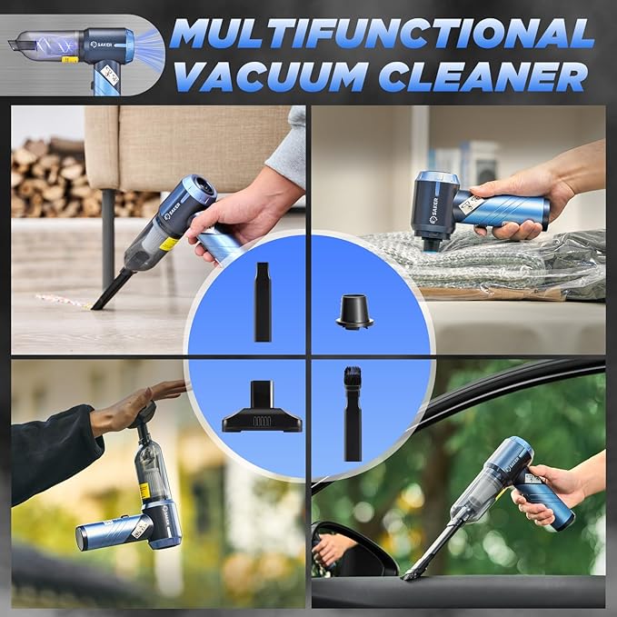 Saker Portable Car Vacuum Cleaner Cordless High Power 17000PA 3 in 1 Foldable Handheld Vacuum Cordless with Brushless Motor for InflationDust BlowingHome Car Cleaning HL132 Blue