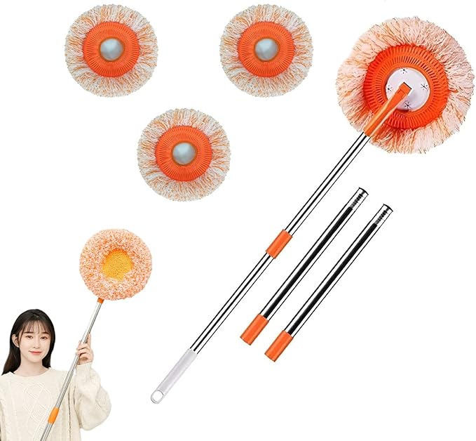 Wall Cleaning Mop Rotatable Adjustable Microfiber Clean Mop Long Scrubbing Brush with 4 Heads .