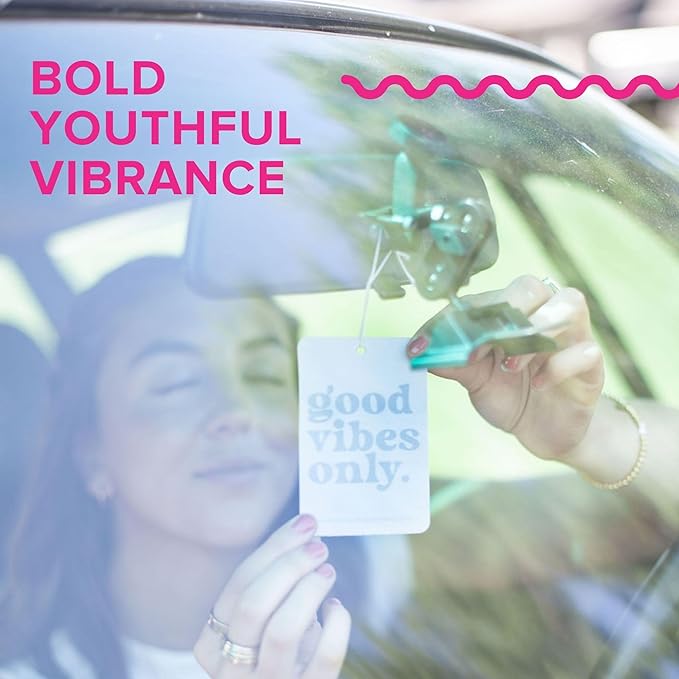 Austy Lou “Good Vibes Only” Air Freshener (4 Pack) – Grapefruit Champagne &amp Ginger Scent – Hanging Paper Car Fresheners for Car Closet &amp Small Spaces – Up to 6 Weeks of Fragrance