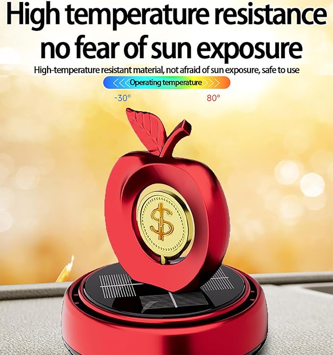 Solar Powered Rotating Car Air Freshener | Apple and Dollar Shape 3D Model | Home and Car Interior Decoration Accessories | Red