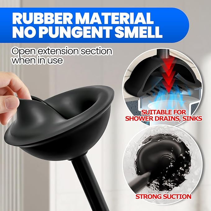 2Pack 2 in 1 Toilet Brush and Plunger Set Extended Handle PlungerToilet Bowl Brush Plunger SetBathroom Cleaning ToolsCleaning BrushToilet Brush Plunger Combo(Bright Black)