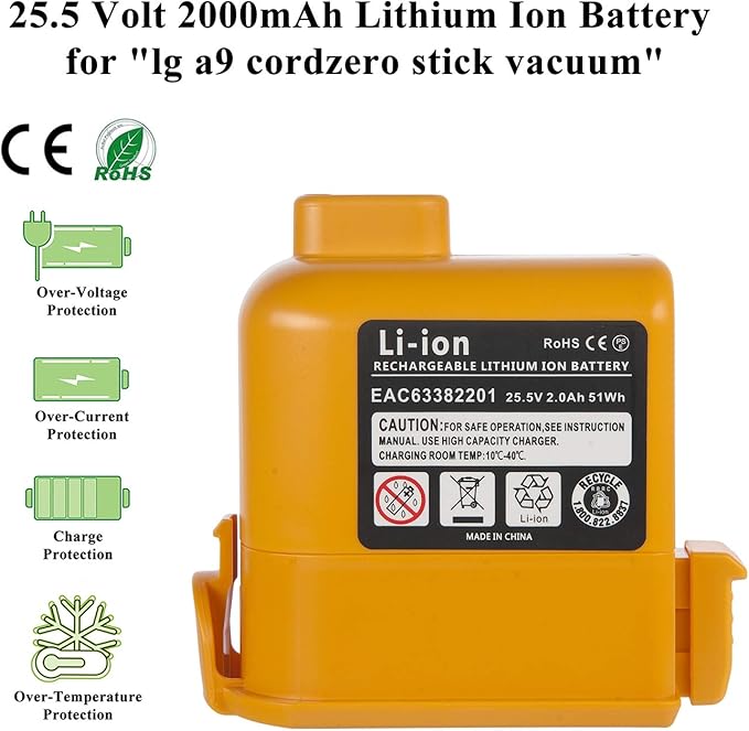 2Packs 25.5V 3000mAh Cordzero A9 Ultimate Battery EAC63382201 EAC63382202 EAC63758601 MEV65921201 for LG A9 Cordless Stick Vacuum Cleaner