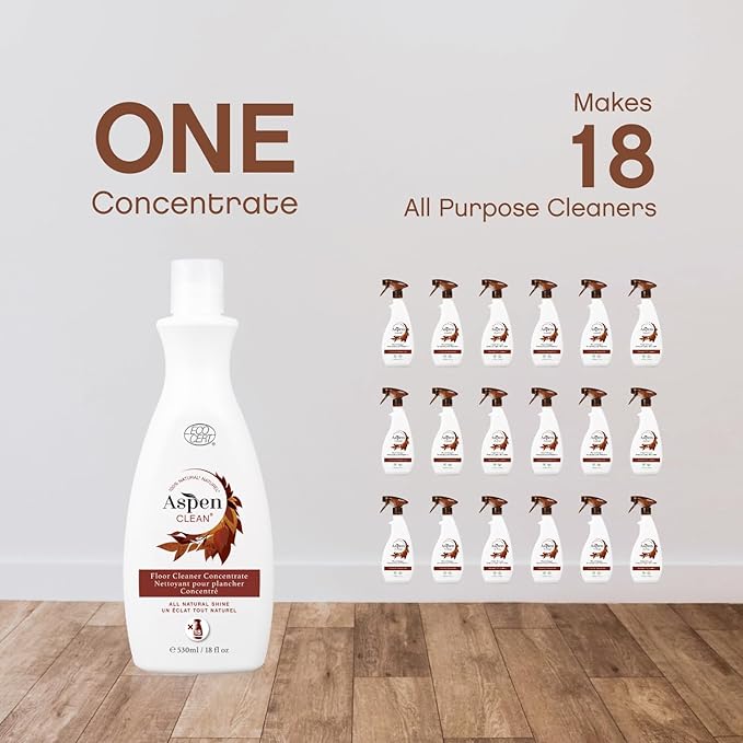 AspenClean Natural Floor Cleaner Concentrate | Makes 18 Bottles | EWG Verified | Safe for Tile Wood &amp Laminate | 18 fl oz