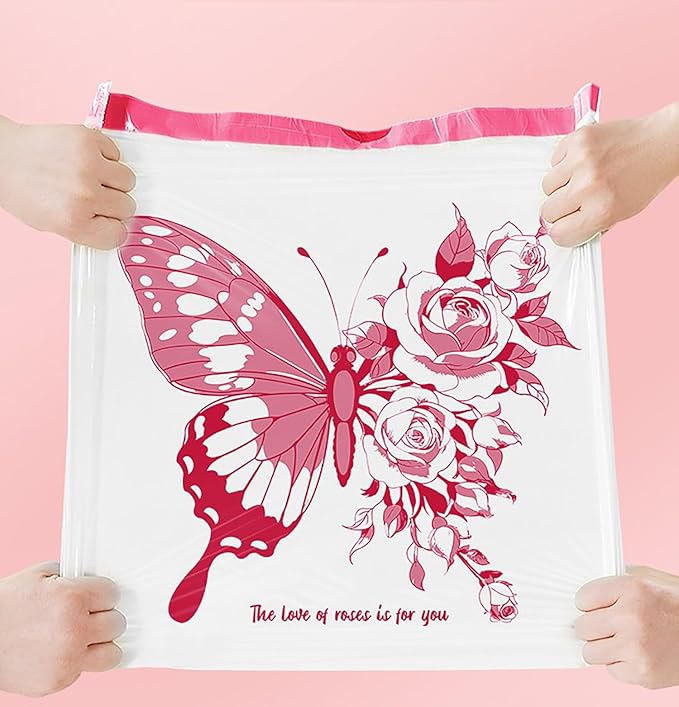 4 Gallon Trash Bags 180pcs Drawstring Tear-Free Separated for Bathroom Office Home Bedroom Trash Can Garbage Basket Bags (Hot pink 180pcs)