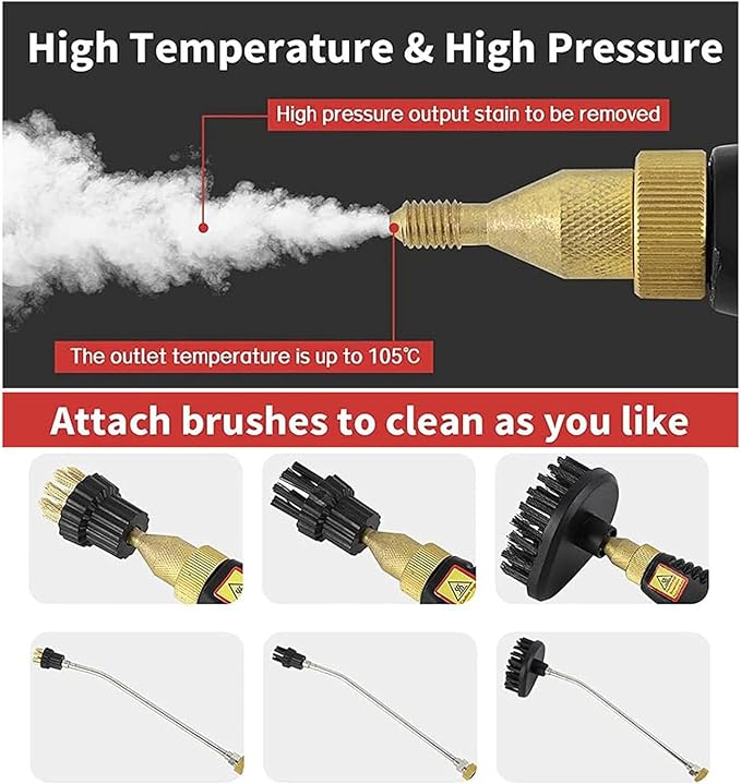 Portable Handheld Steam Cleaner High Temperature Pressurized Steam Cleaning Machine with 3 Brush Heads Suitable for Kitchen Furniture Bathroom CarOrange