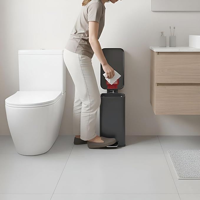 iTouchless 3 Gallon Small Wastebasket for Bathroom with Lid Deodorizer Soft-Step Stainless Steel Slim Garbage Bin 11.5L Matte Grey Small Trash Can Step Pedal Modern Industrial Decor for Restroom