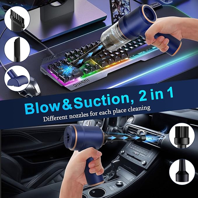 KMM Handheld Car Vacuum Cleaner 9000Pa Vacuum Cleaner and Air Duster 120W High Power Hand Held Vacuum with LED Light and Multi-Nozzles for Car Home Office Pet