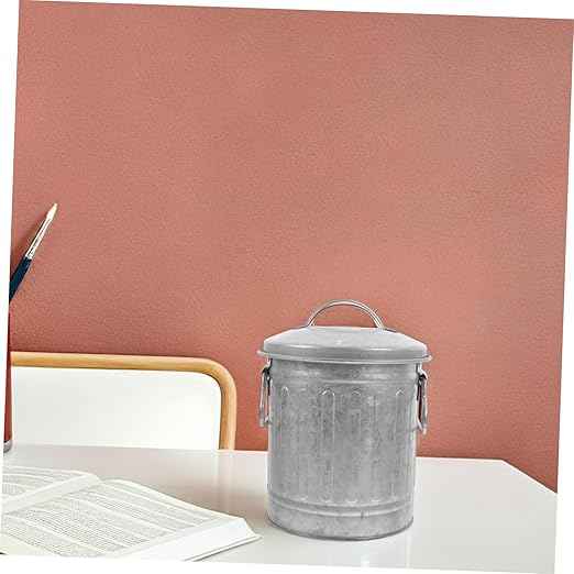 NUOBESTY Small Bucket Shaped Garbage Can with Lid Multifunctional Desktop Trash Bin and Pen Holder Compact Office Wastebasket for Bedroom Kitchen to Clean Reusable Storage Container