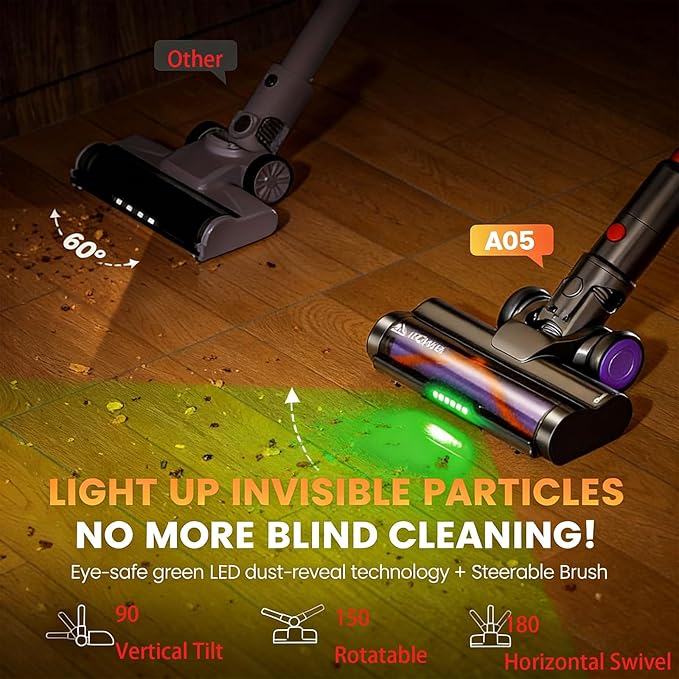 Cordless Vacuum Cleaner for Home 550W Powerful Stick Vacuum – 50Kpa Strong Suction with 80Min Runtime Anti-Tangle Design Lightweight for Pet Hair Carpet &amp Car Cleaning