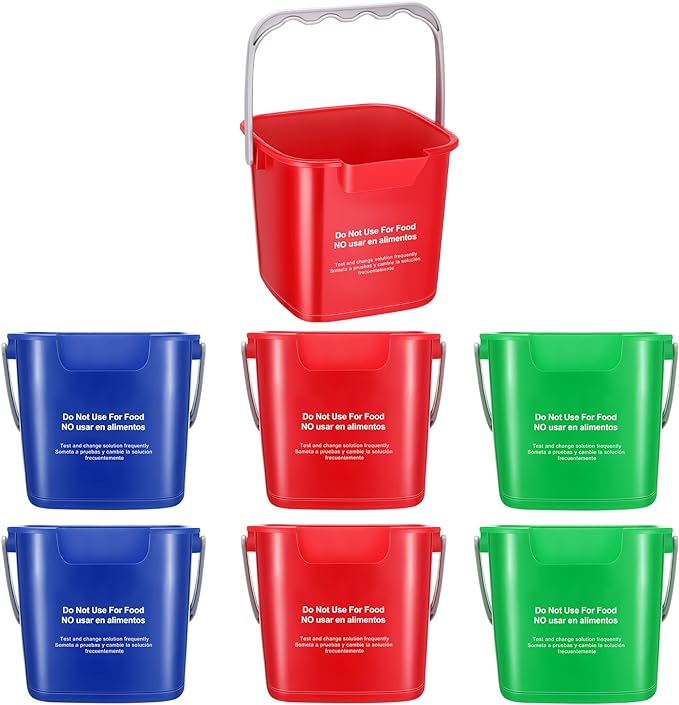 Roshtia 6 Pcs 3 Quart Cleaning Bucket Small Sanitizing Square Bucket Detergent Pail for Home Commercial Restaurant Kitchen Office School(Red Blue Green)