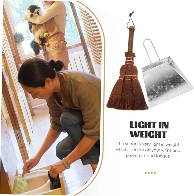 2 Sets Broom and Dustpan Sets for Pet Mini Desktop Cleaning Kit Wooden Handle Brush Pet Litter Shovel Stainless Steel Safe for Hands Cat and Dog Use
