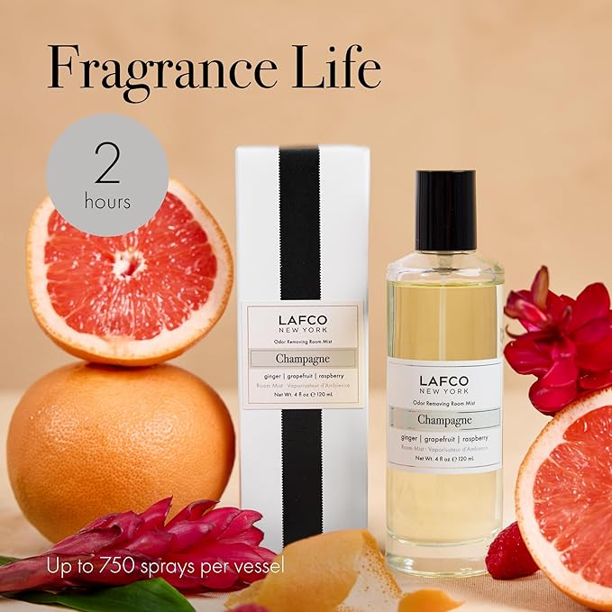 LAFCO New York Odor Removing Room Mist Champagne - 4 oz - Eliminates Unpleasant Scents &amp Provides Luxurious Fragrance - Up to 750 Pump Sprays Per Bottle - Made in the USA
