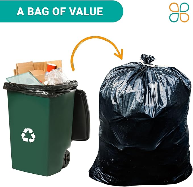 PlasticMill Contractor Bags Heavy Duty - Commercial Industrial Garbage Bags - Black Construction Trash Bags - Outdoor Garden Trash Bags 95-Gallon 3 Mil 61x68 (25-Count)