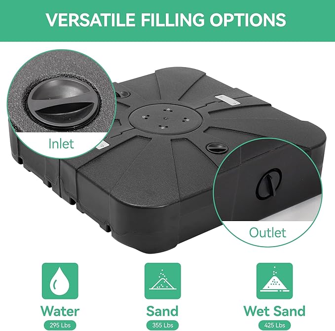 Patio Umbrella Base with Wheels Water&ampSand Filled Umbrella Stand Weights 285lbs Capacity Heavy Duty Outdoor Cantilever Umbrella Base
