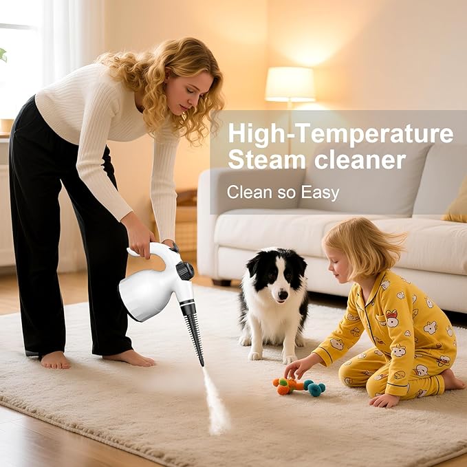 Handheld Steam Cleaner: Multi-Surface Steamer with 10 PCS Accessories Pressurized Natural Steam Cleaner for Home Cleaning Dirt Grease Grout Tile Floor Couch and Car White