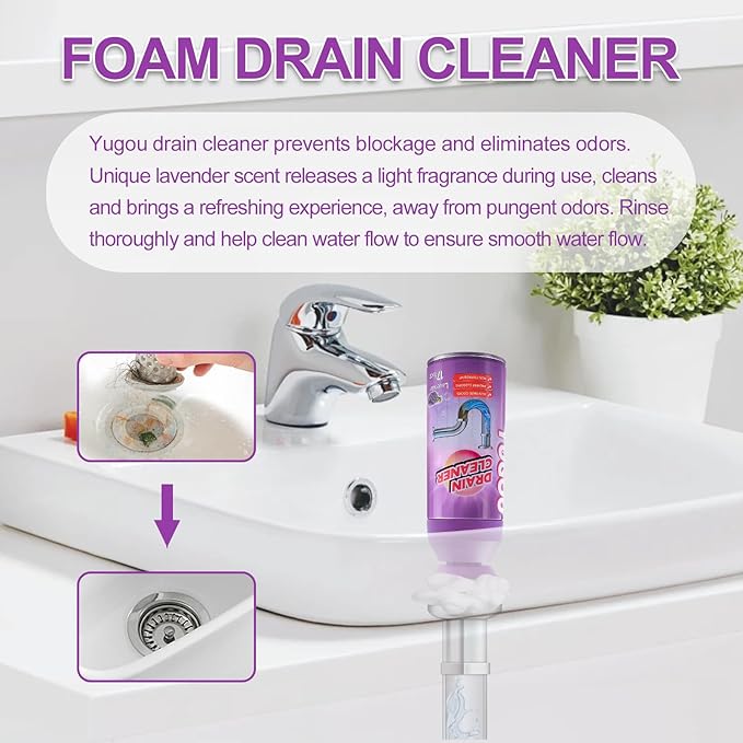 Foaming Drain Cleaner Sink Drain Cleaner and Deodorizer for Kitchen Sinks Shower Drains Tubs (Lavender 2pcs)