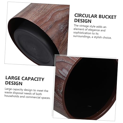 Imitation Wood Grain Capacity Trash Can for Home and Office Versatile Wastebasket for Bathroom Kitchen and Utility Room Lightweight and Easy to Clean Rubbish Bin