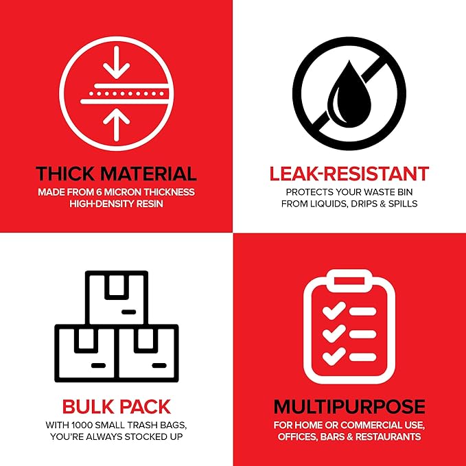 Stock Your Home Clear Trash Bags – 6-10 Gallon (1000 Pack) – Disposable Leak-Resistant Garbage Can Liners for Office Bathroom Deli Produce Dog Poop Cat Litter