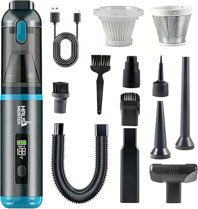 HAUSMEISTER Airflex One Cordless Car Vacuum 16000Pa 4-in-1 Handheld Vacuum with Air Duster &amp Inflator Portable Mini Vac for Car Detailing Pet Hair Keyboard Cleaning (Navy Blue)