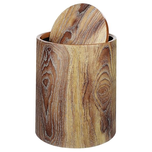 BESTOYARD Imitation Wood Grain Trash can with Lid - 12L Large Capacity Wastebasket for Home Office and Hotels for Living Room and Bedroom