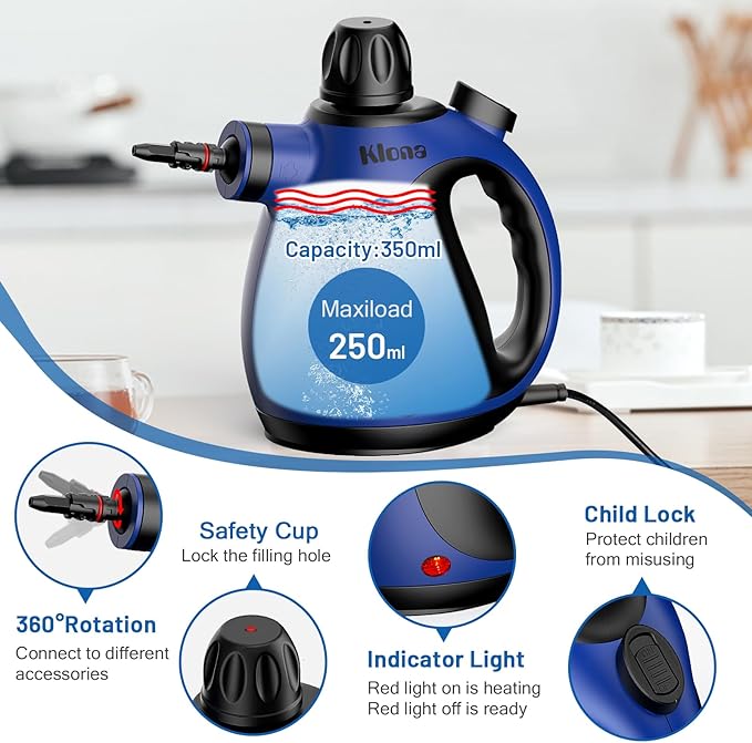 KLONA Steam Cleaner Multi-Purpose Handheld with 10 Accessories for Removing Steam Cleaner for All Dirt Upholstery Furniture Sofa Tiles FloorCar Window BathroomUpholstery.