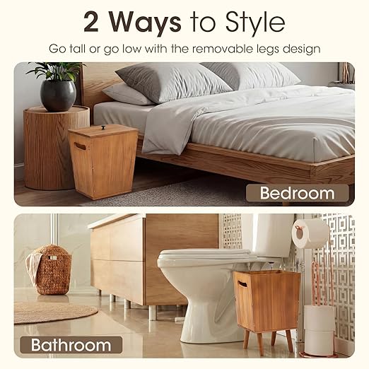 Ctosree 3 Gallons Wooden Wastebasket with Lid Wood Trash Can with Handles and Legs Rectangular Garbage Bin for Bedroom Bathroom Kitchen Living Room Office Decorative