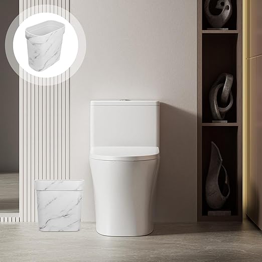 Marble Pattern Garbage Can for Bathroom and Bedroom Space-Saving Trash Box with Decorative White Marble Design Compact Wastebasket for Home Kitchen Office Use
