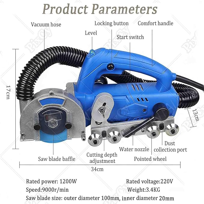 Electric Tile Gap Cleaner - Tile Gap Crevice Cleaning Machine 1200W Grout Removal Tool 9000r/min Joint Cleaning Machine Floor DIY Regrouting Tool with Automatic Water Blower Device