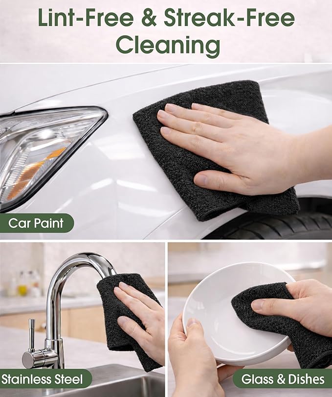 Microfiber Cleaning Cloth Roll - 100 Pack Tear Away Microfiber Paper Towels Reusable Washable Scratch-Free Kitchen Towels for Car Home Kitchen Glass Dishes (Black)