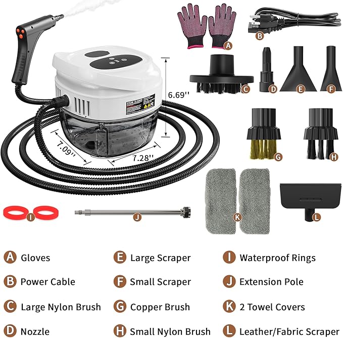 Handheld Steam Cleaner 2500W High Temperature Pressurized Machine 1.7L Water Tank Handle-Controlled Steam Output Portable Cleaning Steamer for Home Car Bed Bugs Furniture Grout (White 1.7)