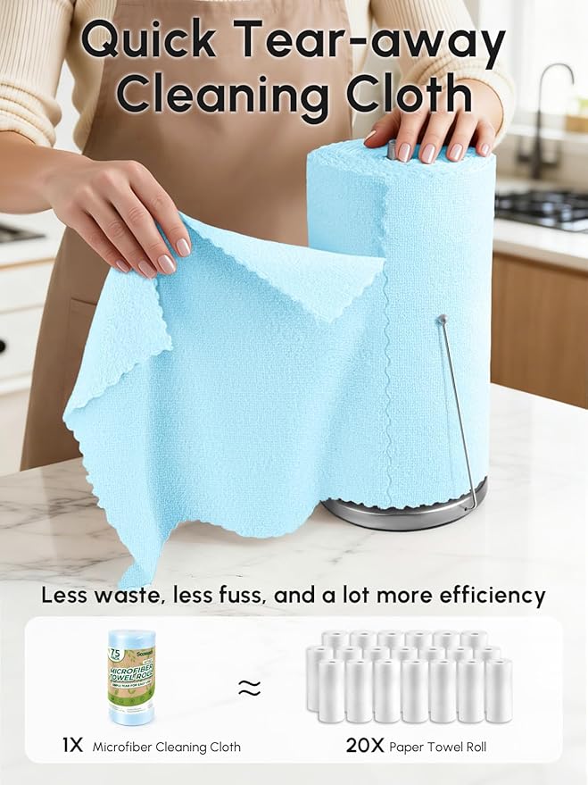 Microfiber Cleaning Cloths Roll 225 Pack Tear Away Microfiber Towels Roll 12 x 12 Lint Free Rags Reusable Cleaning Cloths Washable Scratch FreeUltra Absorbent Dish Rags(Blue)