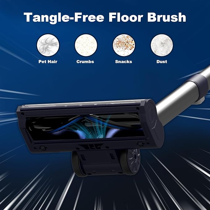 KKN Vacuum Cleaner - Lightweight Cordless Vacuum LED Headlights 450W 38Kpa Powerful Suction Stick Vacuum with Touch Screen Detachable Battery for Pet Hair Carpet Hardwood Floor Blue
